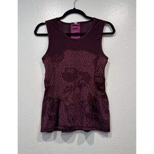 American Eagle Peplum Top Tank Floral Mesh Sleeveless Burgundy Print Workout